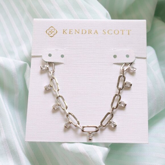 Kendra Scott Lindy Silver White CZ Crystal Chain Necklace - Picture 1 of 2